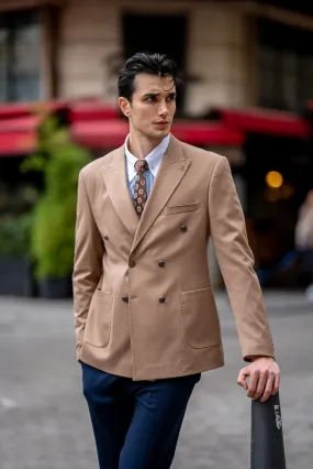Xavier Beige Double Breasted Blazer