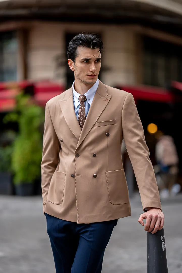 Xavier Beige Double Breasted Blazer