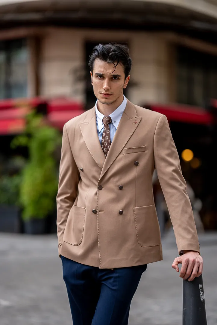 Xavier Beige Double Breasted Blazer