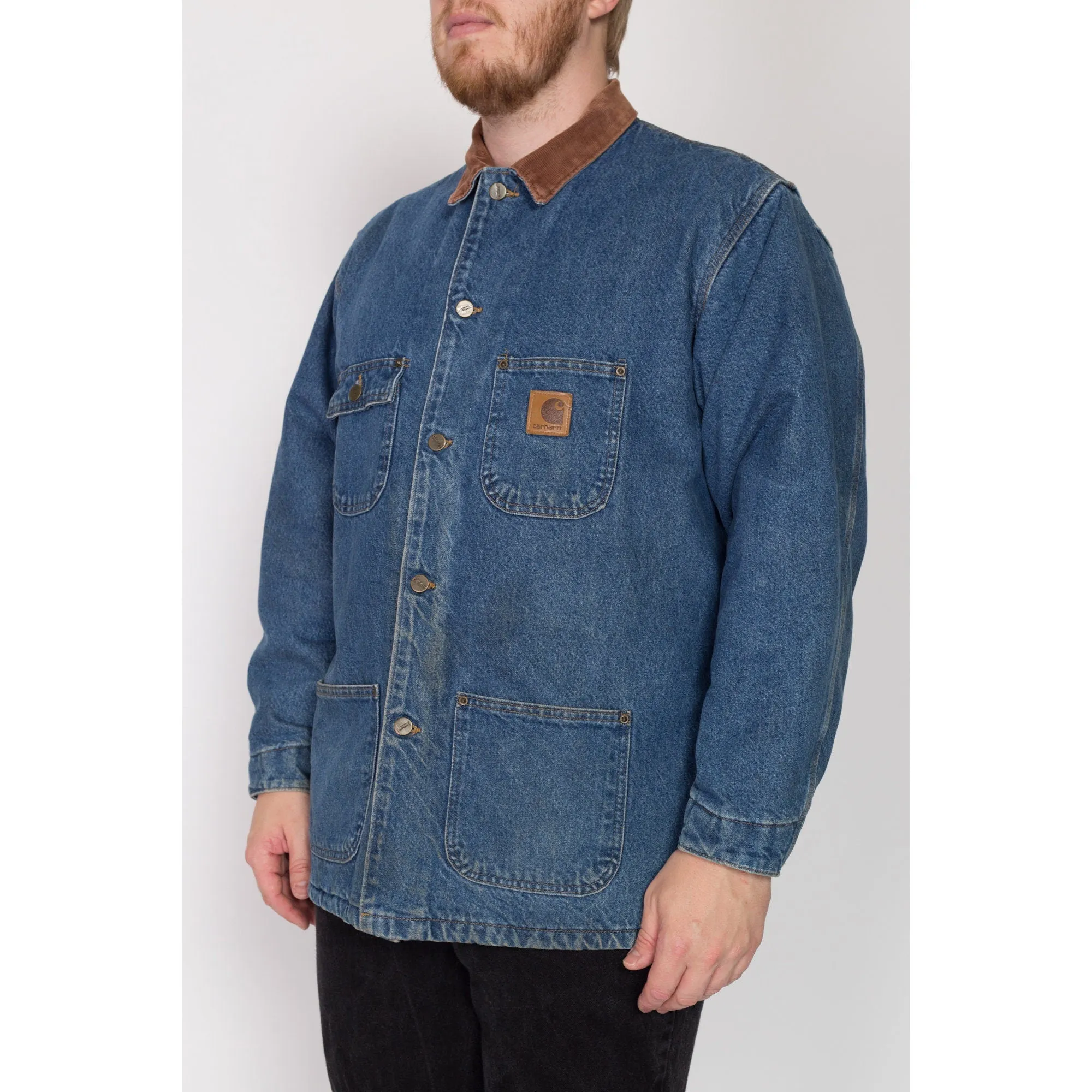 XL 90s Carhartt Denim Blanket Lined Chore Coat