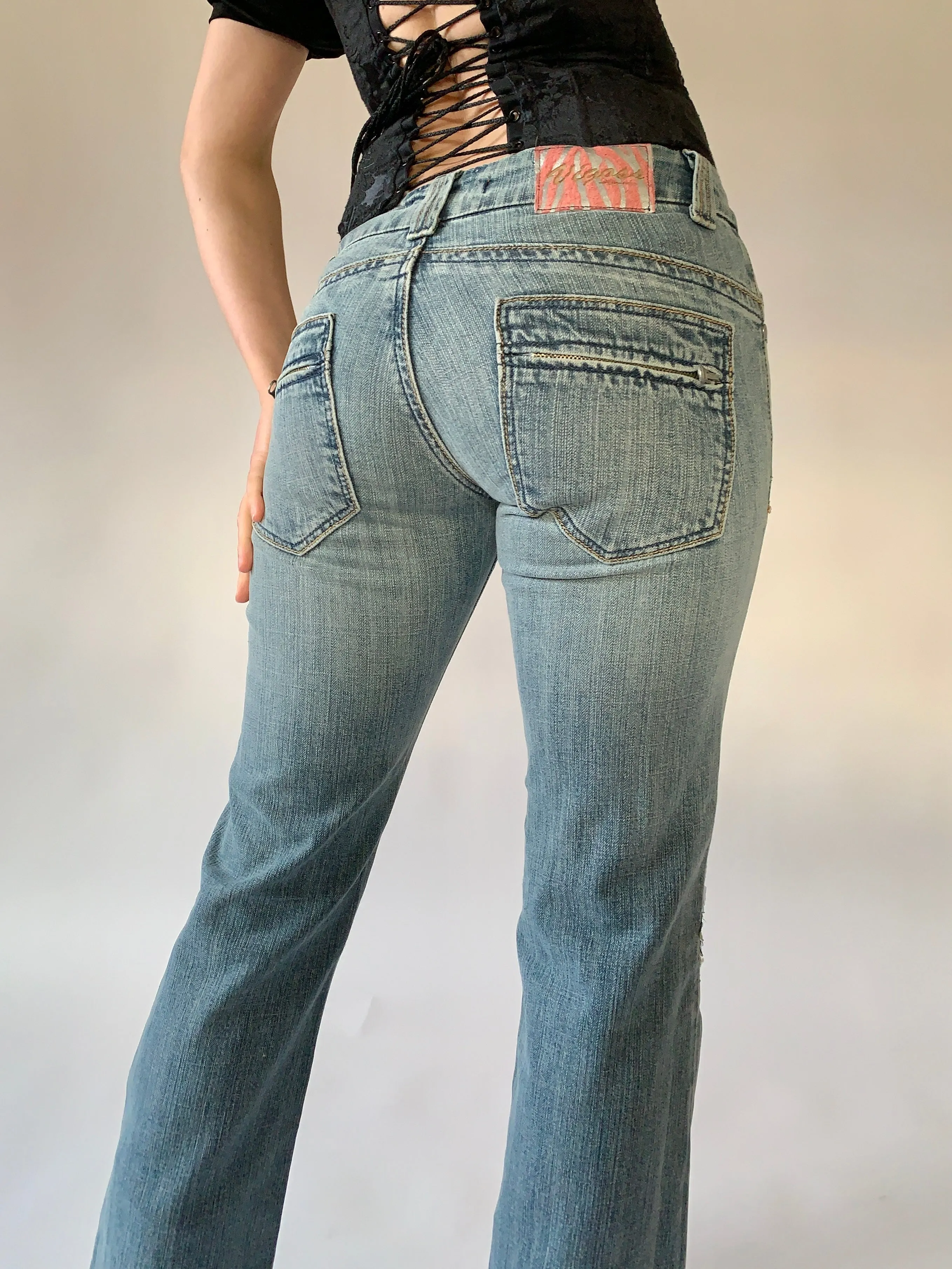 Y2K Floral Embroidered Jeans (S)