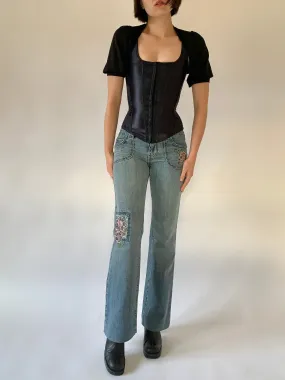 Y2K Floral Embroidered Jeans (S)