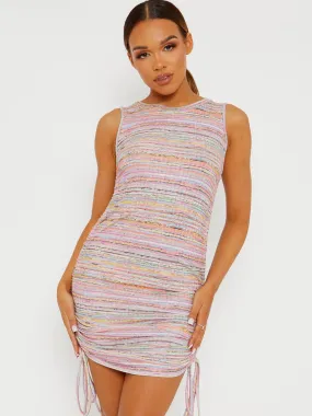 Yvette Multi Coloured Sleeveless Ruched Dress In Pink